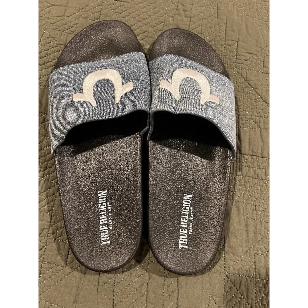 True Religion Men's Slides Size 10 Denim Blue Never Worn